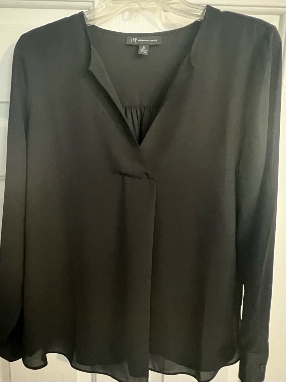 INC International Concepts Black V-Neck Long Sleeve Blouse